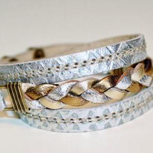Bronze ,gold And Silver Braide Wrap Bracelet /..