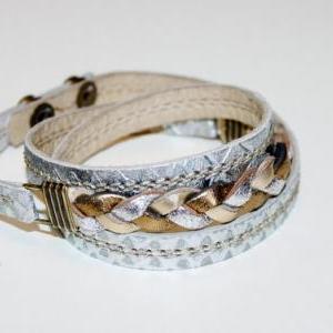 Bronze ,gold And Silver Braide Wrap Bracelet /..