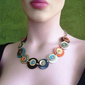 Multicolored Leather Circles Necklace-made To..