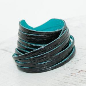 Black Patent Genuine Leather Double Wrap Cuff..
