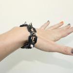 Black Genuine Leather Bracelet ,leopard Print..