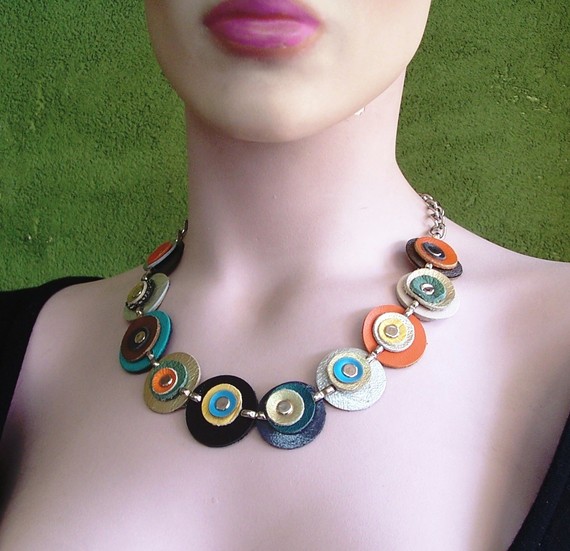 Multicolored Leather Circles Necklace-made To Order