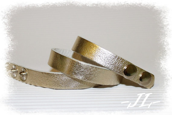 Pale Gold Leather Narrow Double Wrap Bracelet